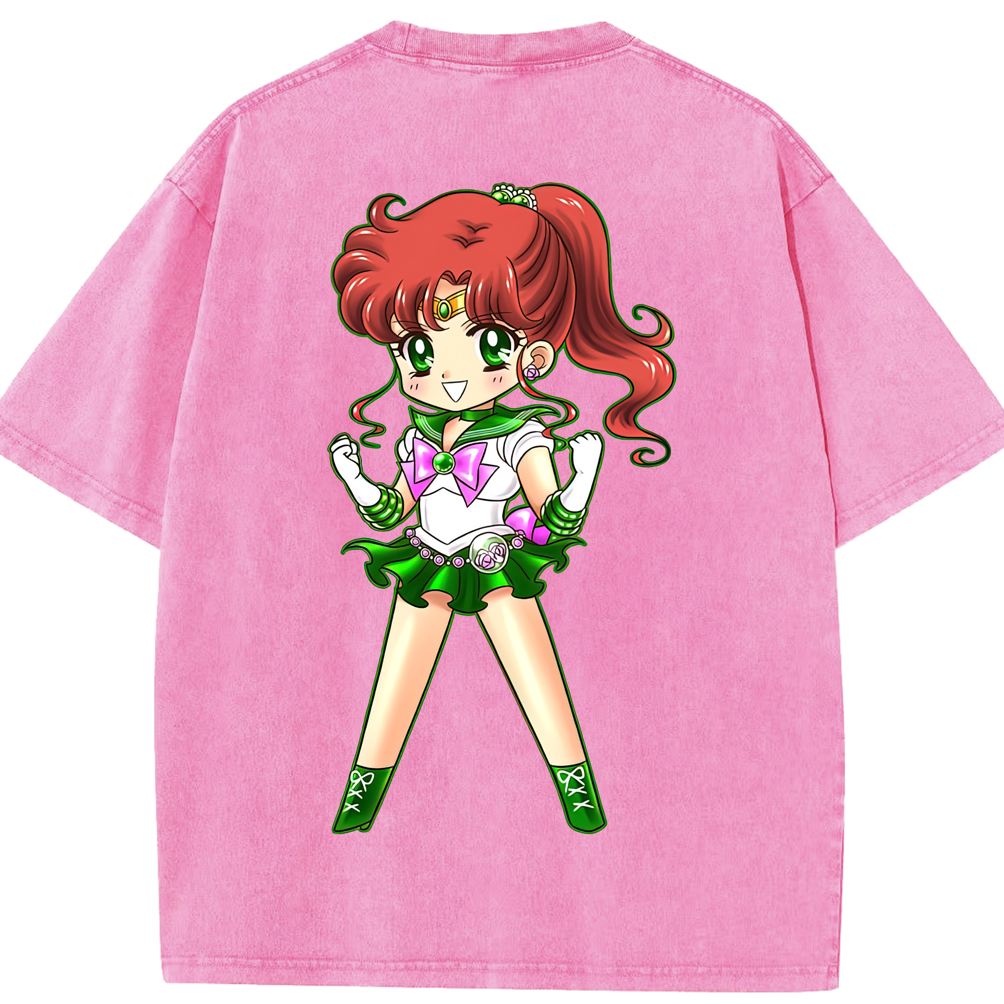 （画像用） 美少女戦士セーラームーン 木野 まこと きの まこと Sailor Moon Kino Makoto （セーラージュピター；Sailor Jupiter） 綿100% ヴィンテージ風 半袖Tシャツ（背面プリント）